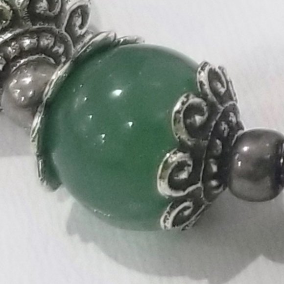 Feel Good™ - 8” Elastic Essential Oil Bracelet - Green Jade-Lava Rock-Matte Onyx - Picture 4 of 8